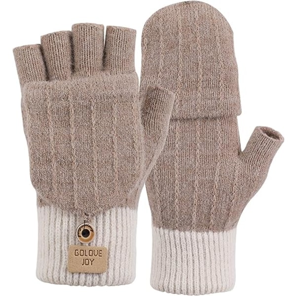Handskar Vinter pekskärm stickade varma handskar, elastisk varm ull antisladd, khaki