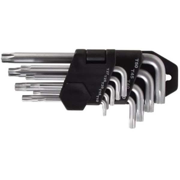 Offset Torx-nøgler, Torx-unbrakonøgler, stjerneskruetrækkere, T10 T15 T20 T25 T27 T30 T40 T45 T50 stjernenøglesæt (9 stk.)