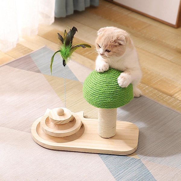 Katt leksaker Sisal rep Scratcher svamp Scratching Post Tree Tower trä skivspelare boll kattunge klätterställning