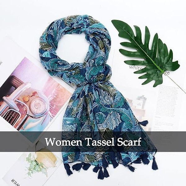 Dam Scarves Lättvikts - Dam Bomullslinne Scarves Fransar Blommigt Tryck Långa Scarves för Vår Höst Vinter