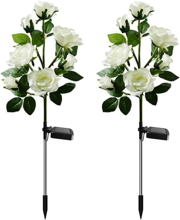 2 stk. LED solros-lys, 7 blomster vandtætte have-lys, udendørs sti-lys white