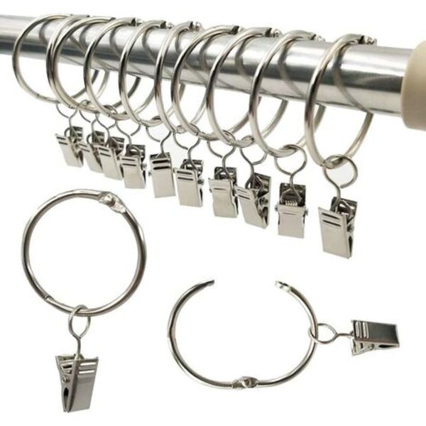 Gardinstenger, 40 stk. gardinstenger med klips, dekorative metallgardinklipssett 38 mm indre diameter sølv, rustfritt, enkle åpne klipsringer