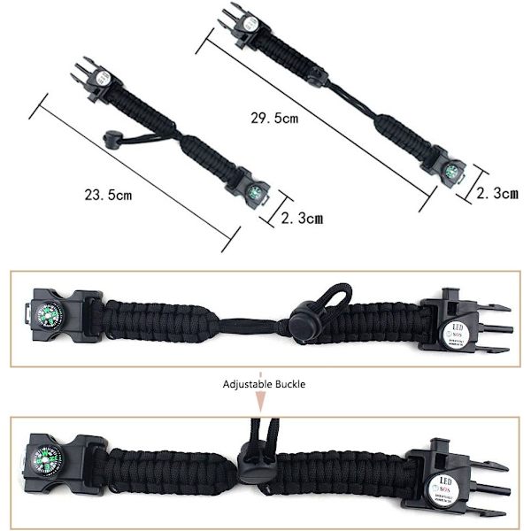 Säädettävä Selviytymisranneke, 7 Ytimen Paracord 20 in 1 Hätätilanteen Urheiluranneke Varustepaketti Vedenpitävällä LED SOS-Valolla, jne (Army Green)