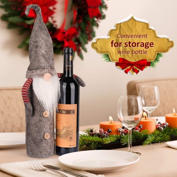 Christmas Gnomes Wine Bottle Cover, Handgjorda svenska Tomte Gnomes Wine Bottle Toppers Santa Claus Flaskpåsar