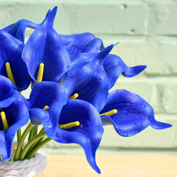 20 st bule blommor konstgjorda kallaliljor sidenblommor 13,4\" för hem kök & bröllop
