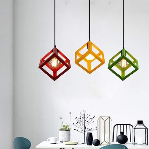 Industriell firkantet metalljernbur-pendellampe, moderne tau-lysekronelampe for stue kjøkkenbar - Triad-lampe med rektangulær base