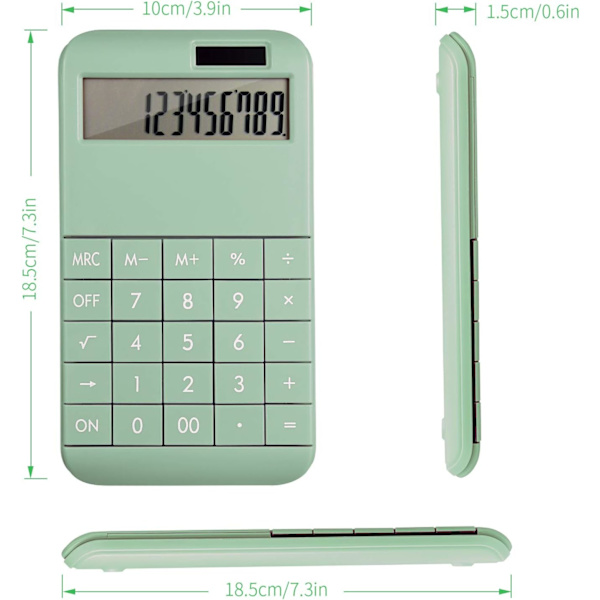 Pöytälaskin, vakiotoiminto, 12-numeroinen LCD-näyttö, suuri näyttö ja isot näppäimet, paristo-/aurinkokäyttöinen Green