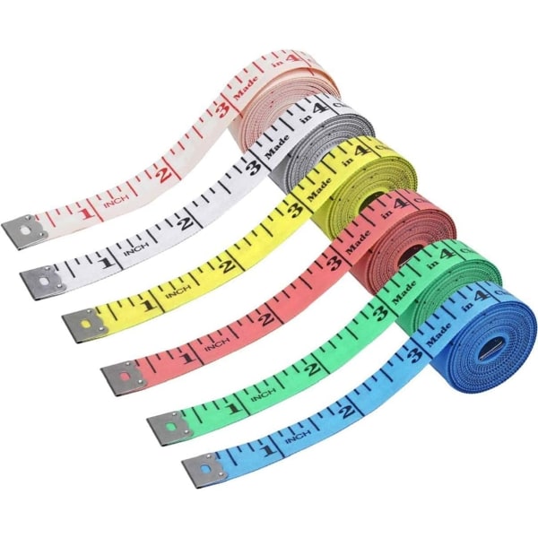 Måttband för att mäta kropp 130 cm Sytejp Dubbelsidig Flerfärgad och packning (färg 6 pk)