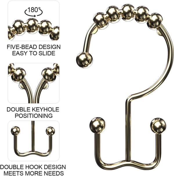Duschdraperi Krokar Ringar, Rostfria Metall Dubbla Glidande Duschdraperi Ringar 12-pack