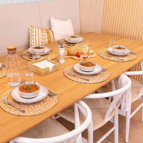 6-pack, runda vävda placemats, naturliga vattenhyacint placemats, flätade halmbordsmattor (30 cm)