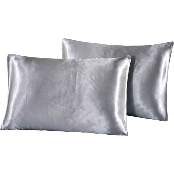 Örngott Paket med 2 st 50 x 75 cm Standardstorlek - Extra mjuka släta fiberkuddar för hår och hud, kuvertförslutning, silvergrå