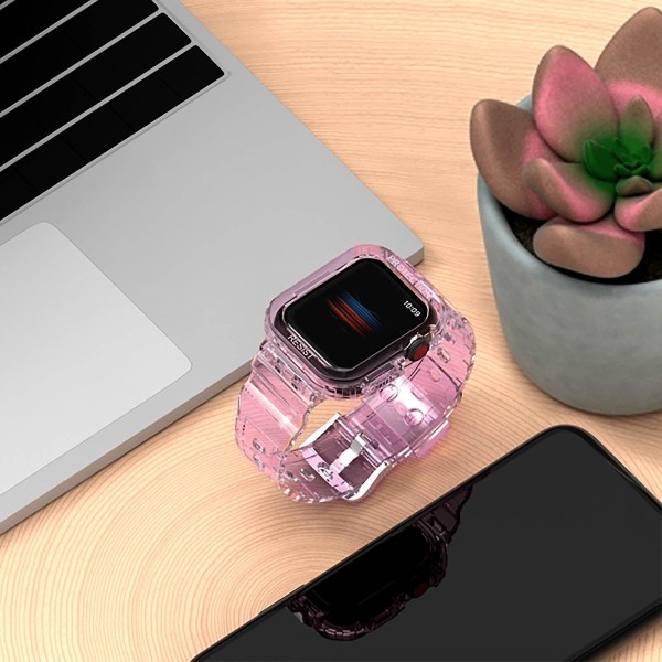 Kompatibel med Apple Watch 44/45mm Rembeskyttelse Silikon Justerbar Transparent Rosa