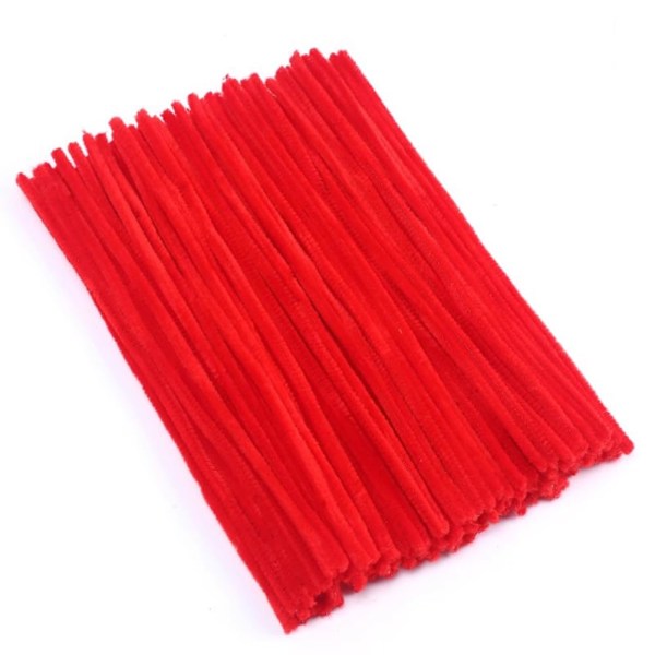 100 Stykker Pipetips, Chenilletråd 6mm x 30cm, Pipetips for Håndverk DIY Håndverksprosjekter Chenilletråd Red