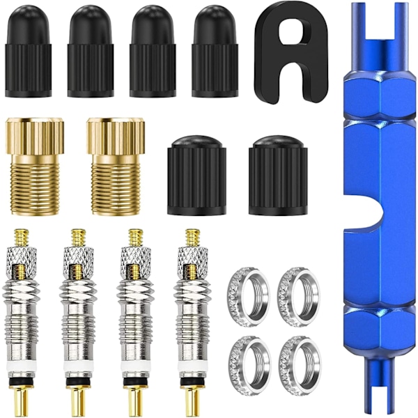 Cykelventil adapter/mountainbike ventiladapter til amerikansk ventiladapter/cykeltilbehør, ventilkern 18-delt sæt