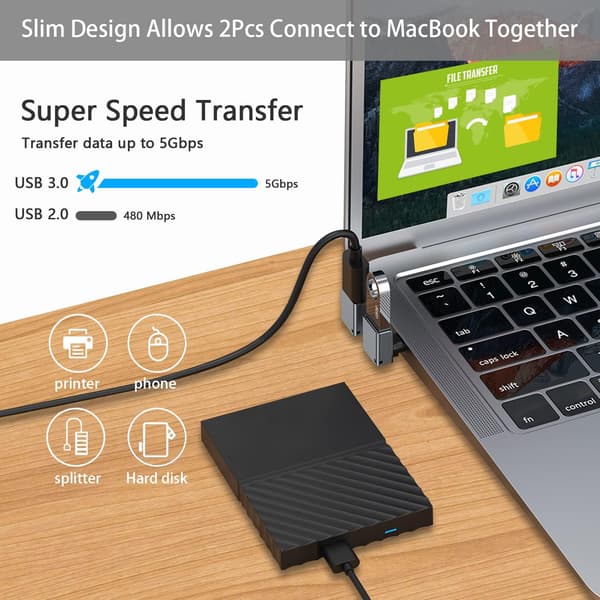 90 graders USB C til USB-adapter, 3-pakning, vinklet USB C hann til USB 3.0-adapter, for MacBook Pro 2020/iMac/MacBook osv.