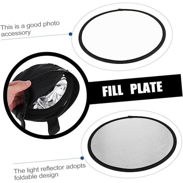 1 stk. sammenklappelig reflektor, bærbar diffuser, forsyninger, reflektor til studie, 2-i-1 fotoreflektor, 60 cm (sølv og hvid)