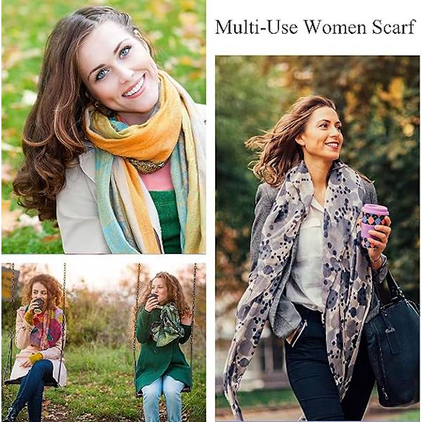 Dam Scarves Lättvikts - Dam Bomullslinne Scarves Fransar Blommigt Tryck Långa Scarves för Vår Höst Vinter