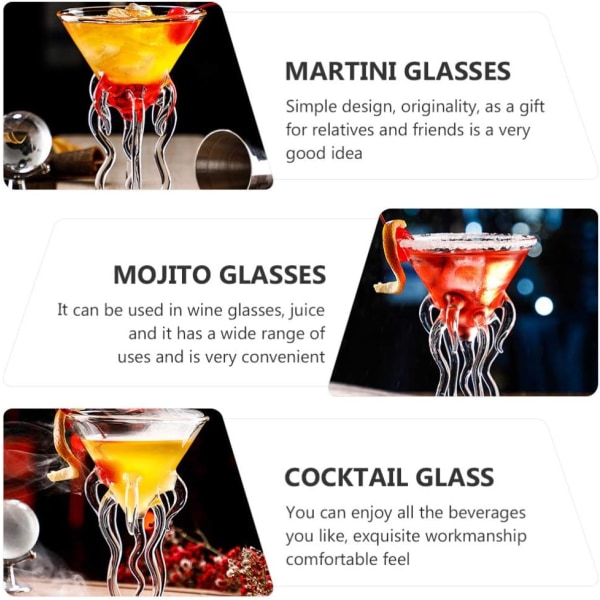 2 st Bläckfisk Cocktailglas Martini Manetglas Vinglas Drinkware Bar Bägare Verktyg