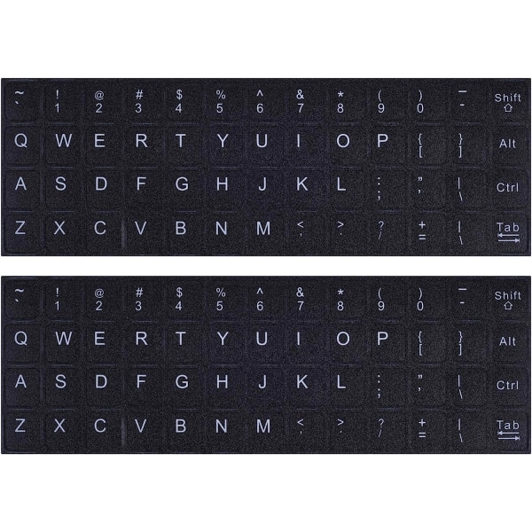 2 stk. Universal English Keyboard Stickers, Laptop Keyboard Stickers Sort Baggrund med Hvide Bogstaver