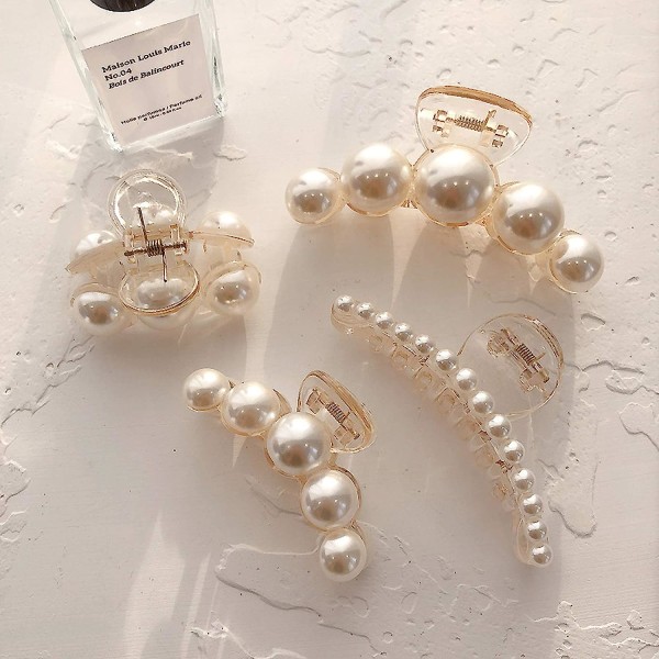 Pearl Hair Claw, Styling Hårklämmor Starkt håll hårklämmor, stora hårspännen Spännband Halkfri födelsedagspresent (4-pack)
