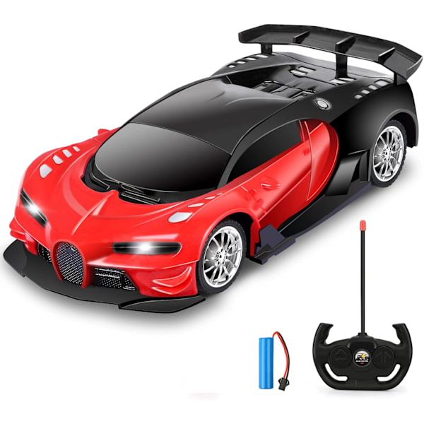 Kauko-ohjattava auto lapsille 1/16 mittakaavassa LED-valolla, suuri nopeudella toimiva ladattava harrasteauto, lahja 3, 4, 5, 6, 7, 8, 9-vuotiaille pojille ja tytöille (punainen)