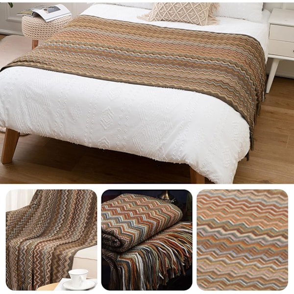 Stickad filt för soffa, fiskbensmönstrad sängöverkast, supermjuk filt, 130x170cm