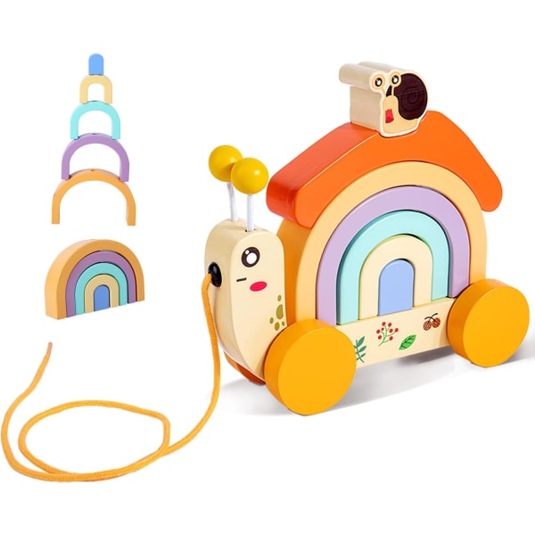 Wooden snail push and pull toys, Montessori toys and stacking wooden toys, preschool educational toys