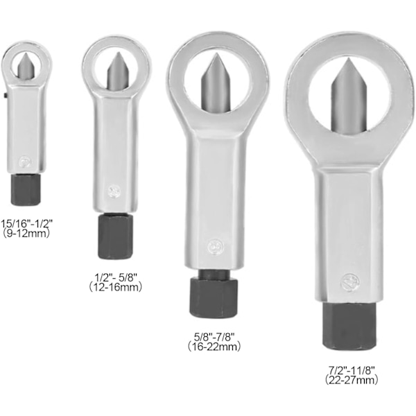 4 kpl auton mutterin halkaisija - Raskaan mutterin poistaja pulttierotin rikkinäisten ja vaurioituneiden muttereiden poistamiseen (9-12mm 12-16mm 16-22mm 22-27mm)