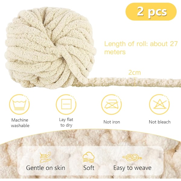 500g (250gx2) Chunky Garnboll ca 54m Chenille Chunky Pälsgarn Mjuk Ull Chunky Garn Mjuk Stickgarn för Virkade Filtar Halsdukar Hattar beige