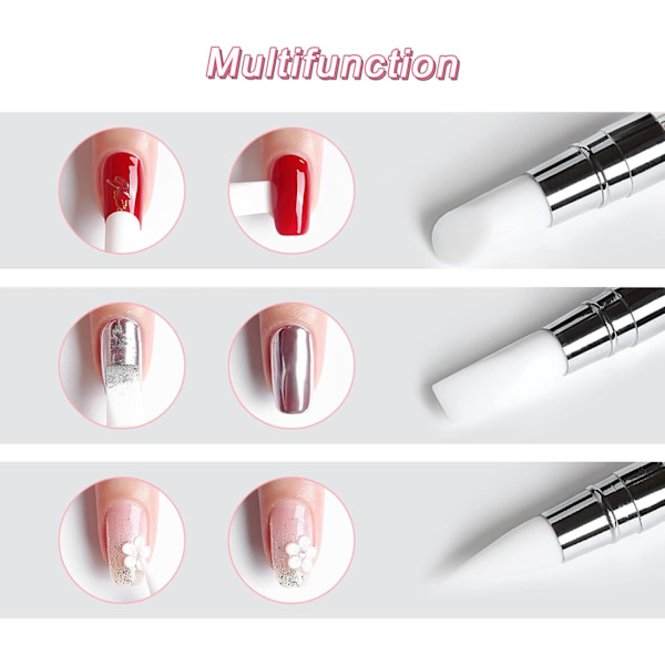 5 st Silikon Nagelkonst Penslar, Dubbeländad Manikyr Skulpteringspenna, Nagelkonst DIY Dekorationsverktyg Nagelborste Pricknings Salon Verktygsset