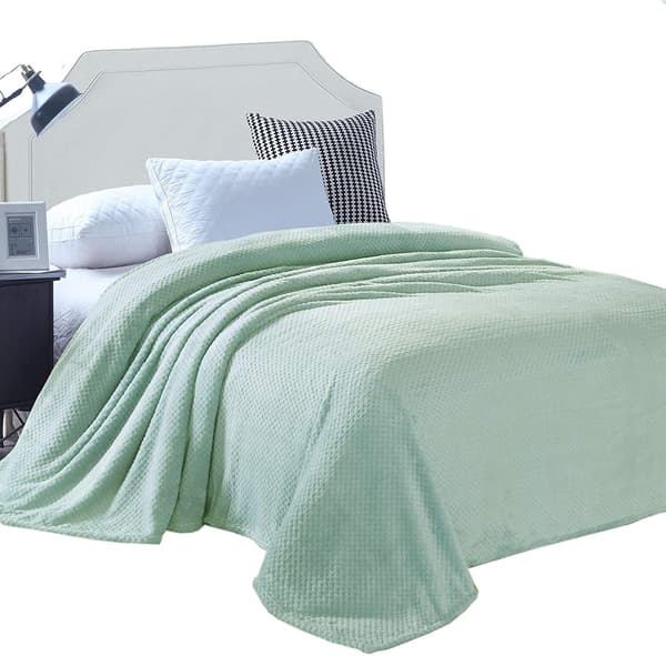 Flanellpledd, 167x228 CM mykt sofapledd, vaffelpledd i fleece til sofa, mintgrønt teppe