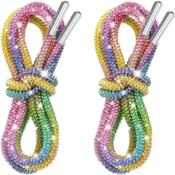 Pakke med 2 rhinsten glitter reb runde snørebånd, glitrende diamant reb stropper, bling bling skinnende runde snørebånd 120cm