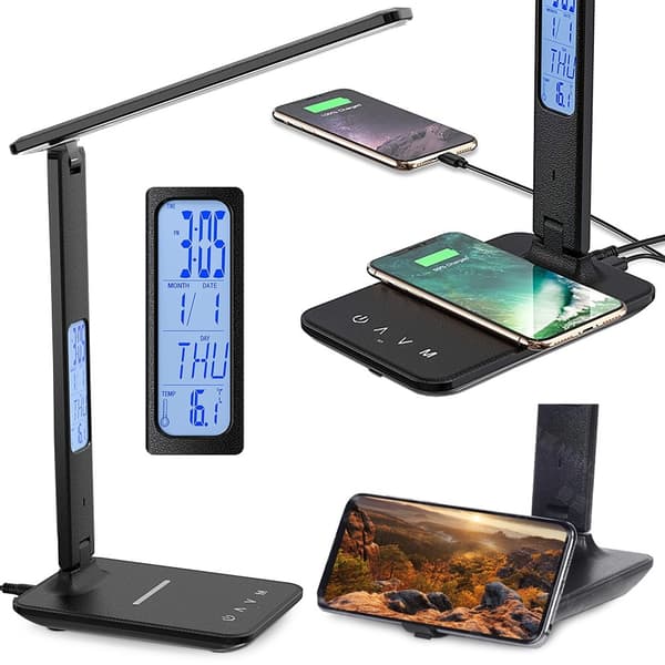 LED-lampe / bordlampe med trådløs QI-lader - skrivebordslampe