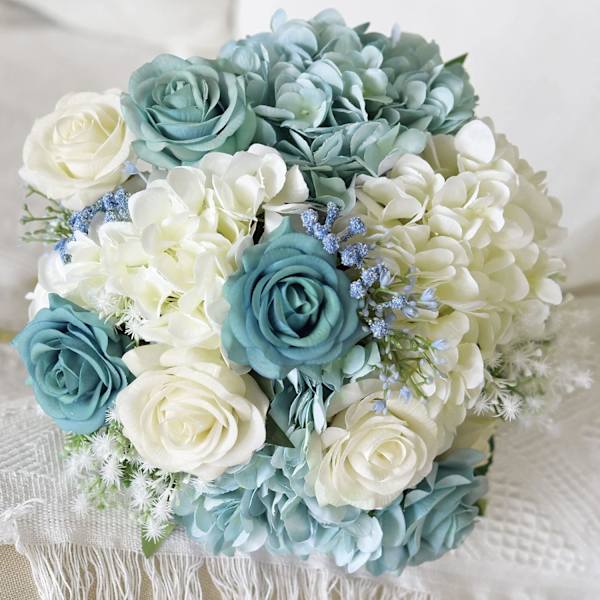 5 st konstgjorda sidenhortensior, blomsterarrangemang dekoration 47 cm White