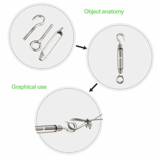 6 stk. Wire Tensioner M4 Rustfritt Stål Justerbar Turnbuckle Hook And Eye Set Heavy Duty