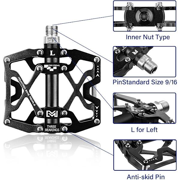 Cykelpedaler, MTB flade pedaler CNC aluminium krop platform diameter 9/16 tommer til MTB cykling landevejscykel