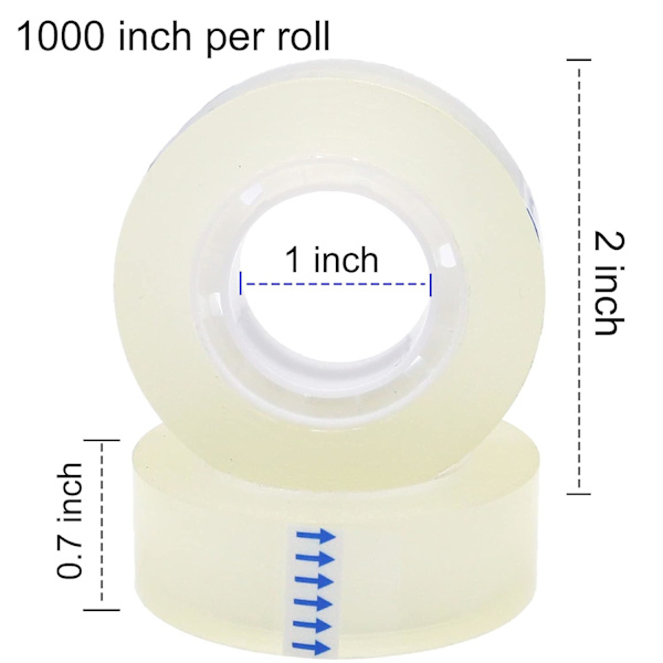 12 ruller med gjennomsiktig tape, klar tape, allsidig gjennomsiktig blank tape for kontor, hjem, skole