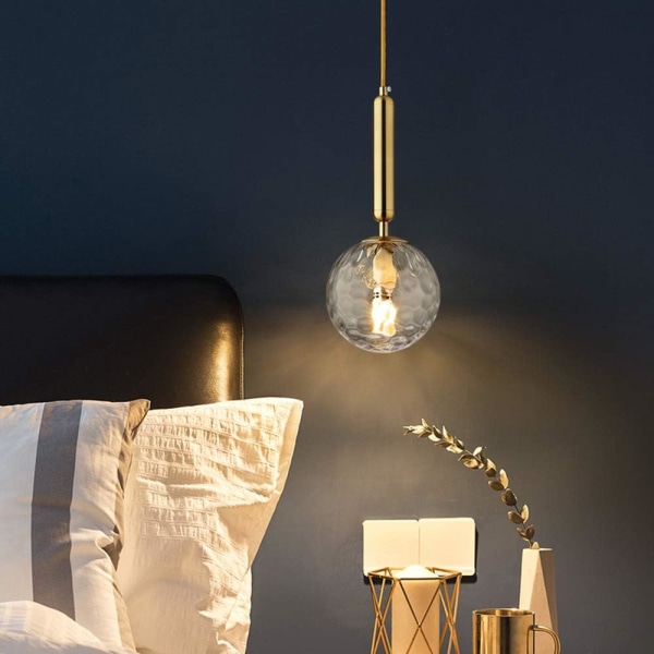 Nordisk moderne minimalistisk lysekrone glasskule taklampe enkelt hode hengende loft lysekrone soverom (transparent vannbølge)