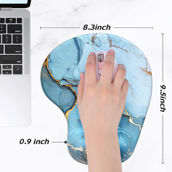 Ergonomisk musematte med håndleddsstøtte, gelmusematter med sklisikker PU-base, musematte i minneskum, søt musematte for bærbar PC, blå marmor Blue Marble