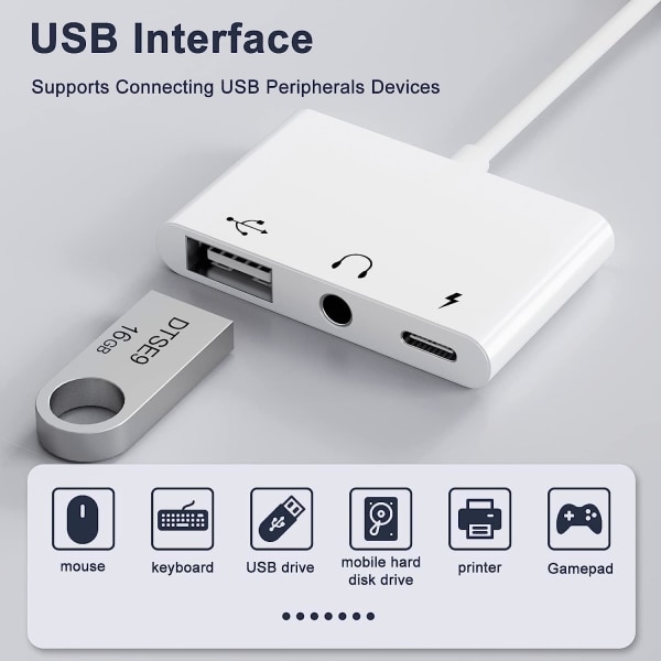 USB C till USB -adapter, 3 i 1 USB C till USB A OTG-adapter med 3,5 mm hörlursuttag och 60 W PD snabbladdningsport
