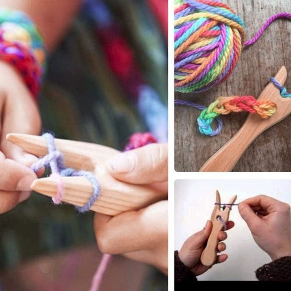 Neulontahaarukkasarja, puinen neulontahaarukka ja iso silmä virkkuukoukku sarja DIY kudontatyökalut rannekoru kaulakoru kudontaan ja narunvalmistukseen