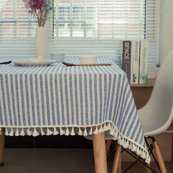 Duker Stripete Dusk Bordduk Rektangulær Duk Bomull Lin Bordtrekk Egnet (Blå/Hvite Striper, 140×260cm) 140*260