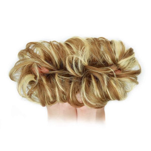 1PCS Messy Hair Bun Hair Scrunchies Extension Curly Wavy Messy Synthetic Chignon for women Updo Hairpiece Strawberry Blonde & Light Blonde