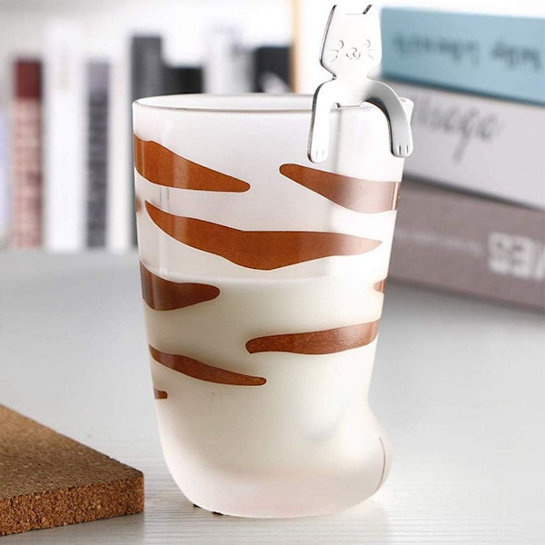 Kattepote kop, katteklo kop mælkeglas frostet glas kop sød kattefod klo print krus kattepote