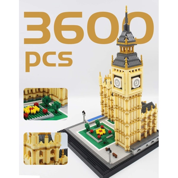 Big Ben Miniatyrblokksett (3600 deler) - Verdensberømt bygning modell leketøygaver for barn og voksne