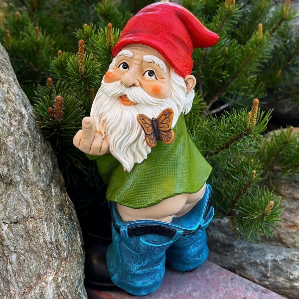 Mood Lab Trädgårdstomte - Byxor Ner Tomte - 9,3 Tum Hög Staty Trädgård Figur