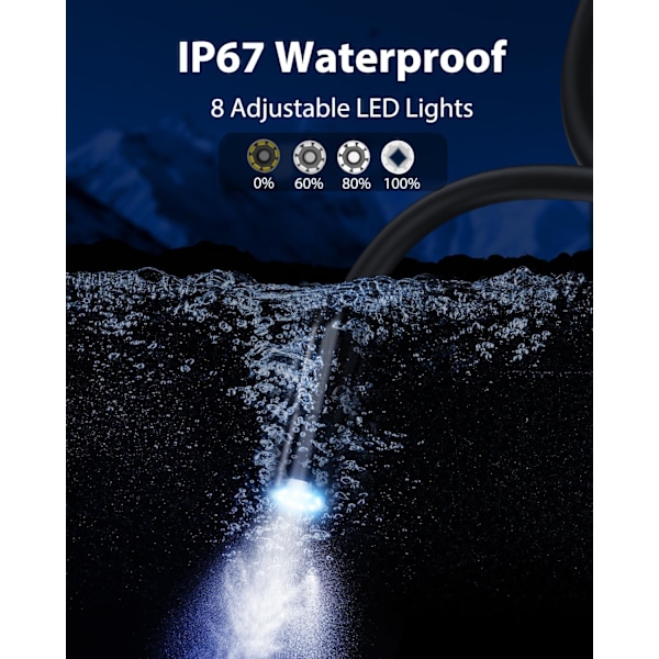 Endoskop Inspektionskamera, 4,3'' IPS Skærm 1080P HD Digitalt Boroskop Inspektionskamera, 5 meter Semi-Rigid Kabel