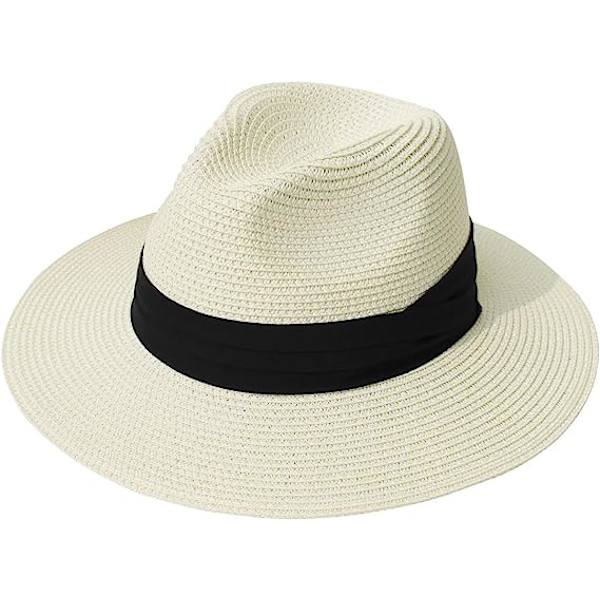 Naisten leveälierinen olkihattu, Panama-tyyli, vyöllä, fedora-malli, rantahattu