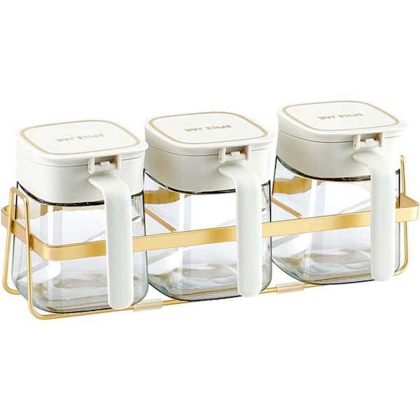 Kryddbehållare, 3 st 300 ml genomskinlig kryddburk i glas med lock och hållare, kryddburk med sked, kryddbehållare