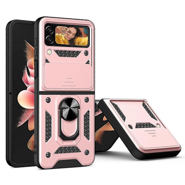 Kraftigt pansarfodral kompatibelt med Galaxy Z Flip 4, Stöttåligt hårt PC-skal med ringhållare